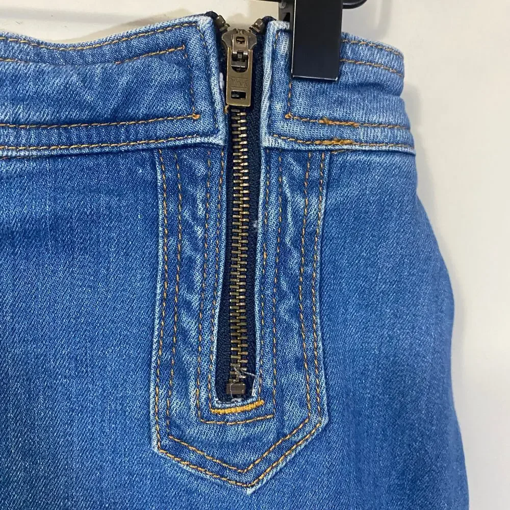 Anthropologie Pilcro Double Zipper Medium Wash Denim Mini Skirt Retro Sz 2